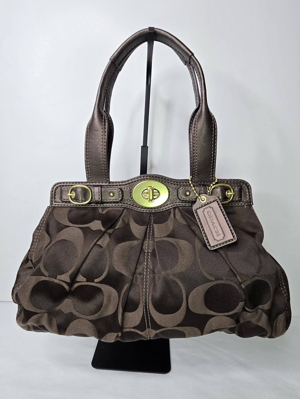 Coach Rare VTG Signature Canvas Garnet Satchel Turnlock Shoulder Bag Brown Y2K